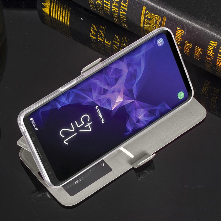 Rhombus Pattern View Window Leather Stand Cover for Samsung Galaxy S9 G960 - White-12