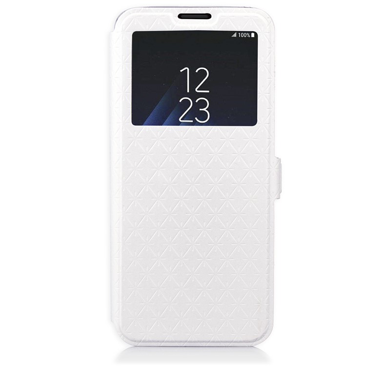 Rhombus Pattern View Window Leather Stand Cover for Samsung Galaxy S9 G960 - White-2