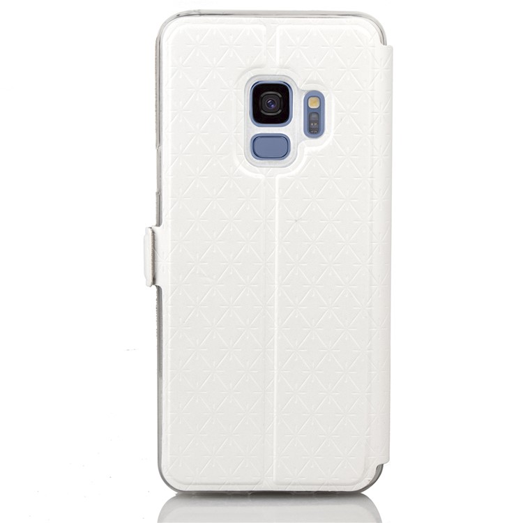 Rhombus Pattern View Window Leather Stand Cover for Samsung Galaxy S9 G960 - White-3