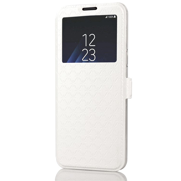Rhombus Pattern View Window Leather Stand Cover for Samsung Galaxy S9 G960 - White-4