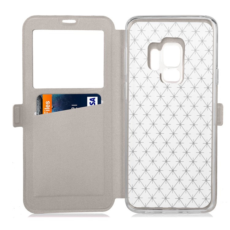 Rhombus Pattern View Window Leather Stand Cover for Samsung Galaxy S9 G960 - White-5