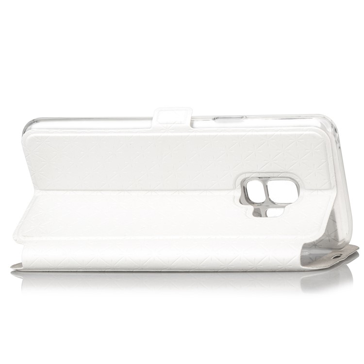 Rhombus Pattern View Window Leather Stand Cover for Samsung Galaxy S9 G960 - White-7