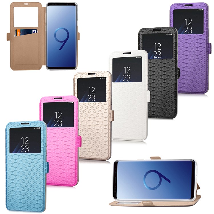 Rhombus Pattern View Window Leather Stand Cover for Samsung Galaxy S9 G960 - White-8