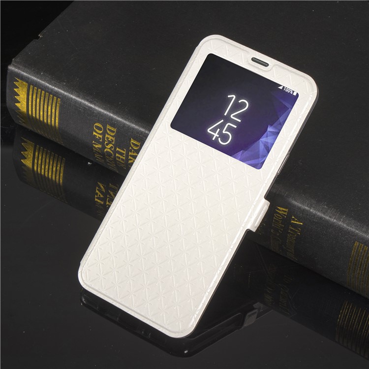 Rhombus Pattern View Window Leather Stand Cover for Samsung Galaxy S9 G960 - White-9