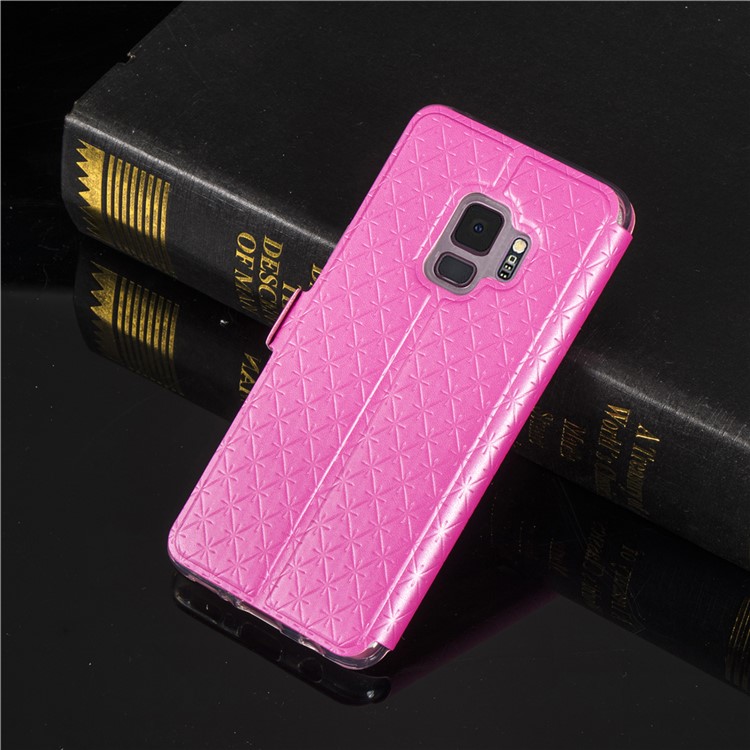 Rhombus Pattern View Window Leather Stand Shell for Samsung Galaxy S9 G960 - Rose-10
