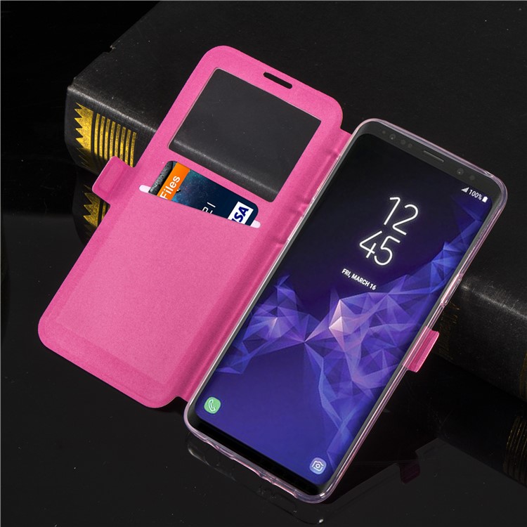 Rhombus Pattern View Window Leather Stand Shell for Samsung Galaxy S9 G960 - Rose-11