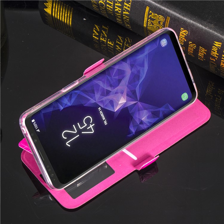 Rhombus Pattern View Window Leather Stand Shell for Samsung Galaxy S9 G960 - Rose-12
