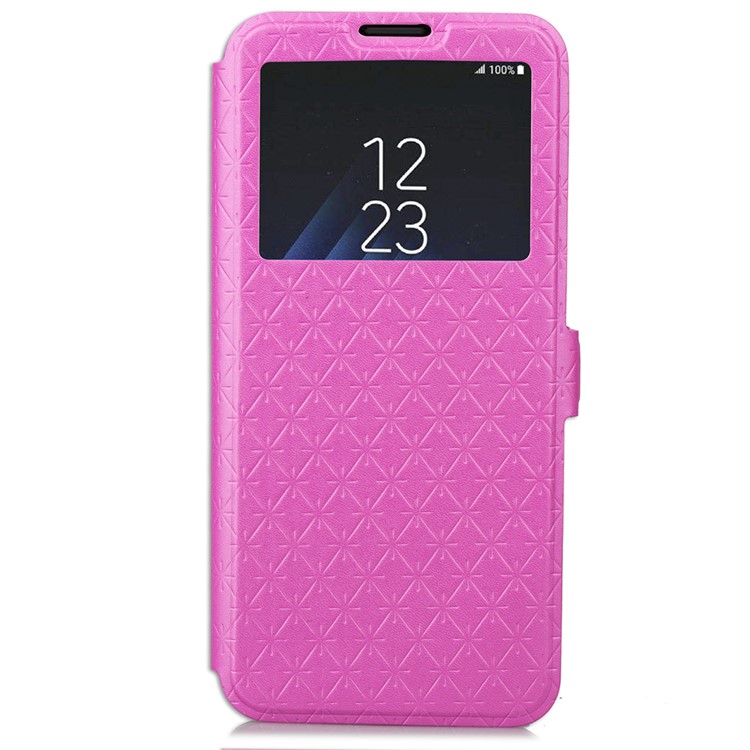 Rhombus Pattern View Window Leather Stand Shell for Samsung Galaxy S9 G960 - Rose-2