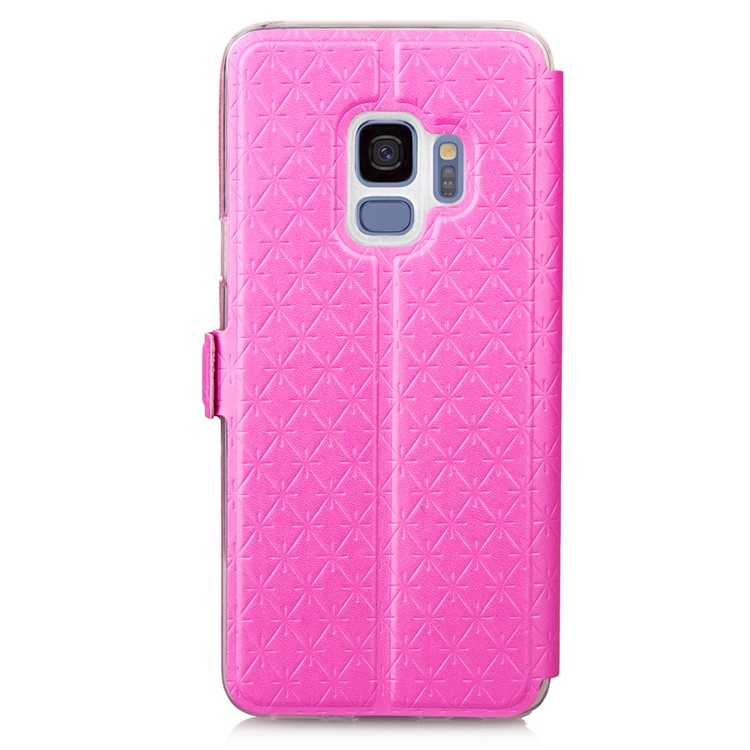 Rhombus Pattern View Window Leather Stand Shell for Samsung Galaxy S9 G960 - Rose-3