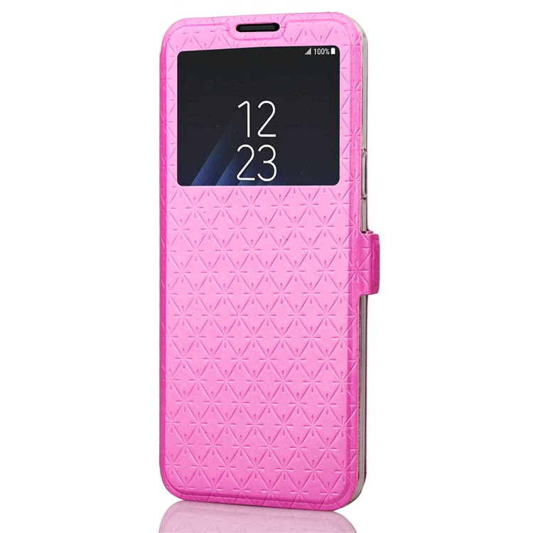 Rhombus Pattern View Window Leather Stand Shell for Samsung Galaxy S9 G960 - Rose-4