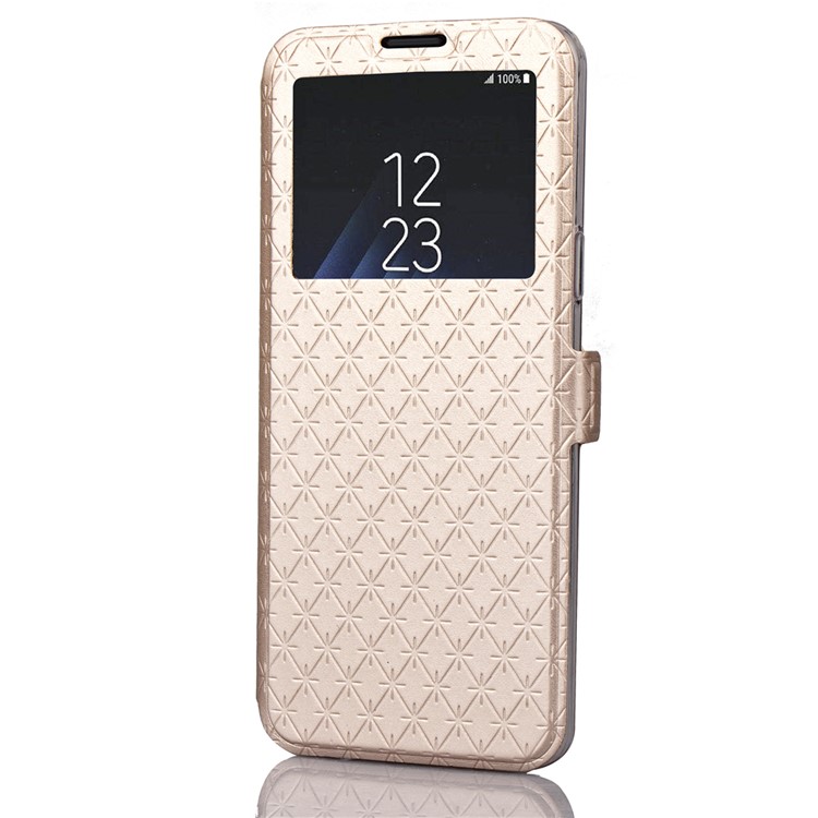 Rhombus Pattern View Window Leather Stand Phone Case for Samsung Galaxy S9 G960 - Gold-4
