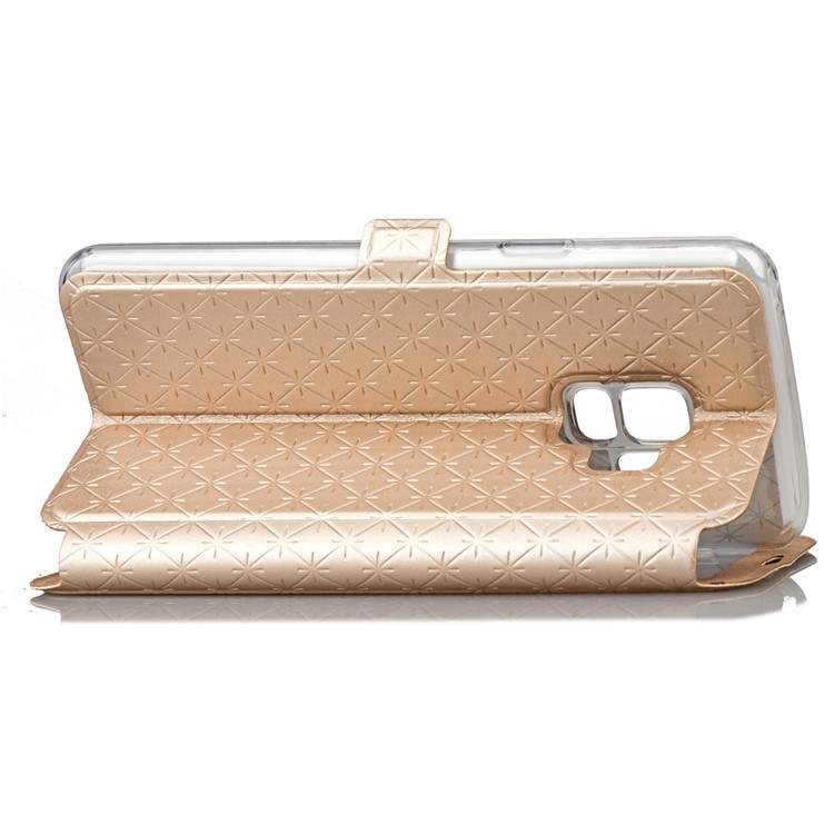 Rhombus Pattern View Window Leather Stand Phone Case for Samsung Galaxy S9 G960 - Gold-8