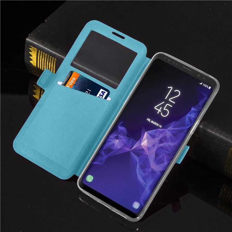 Rhombus Pattern View Window Leather Mobile Cover Case for Samsung Galaxy S9 G960 - Blue-10