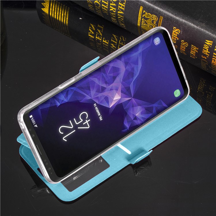 Rhombus Pattern View Window Leather Mobile Cover Case for Samsung Galaxy S9 G960 - Blue-11