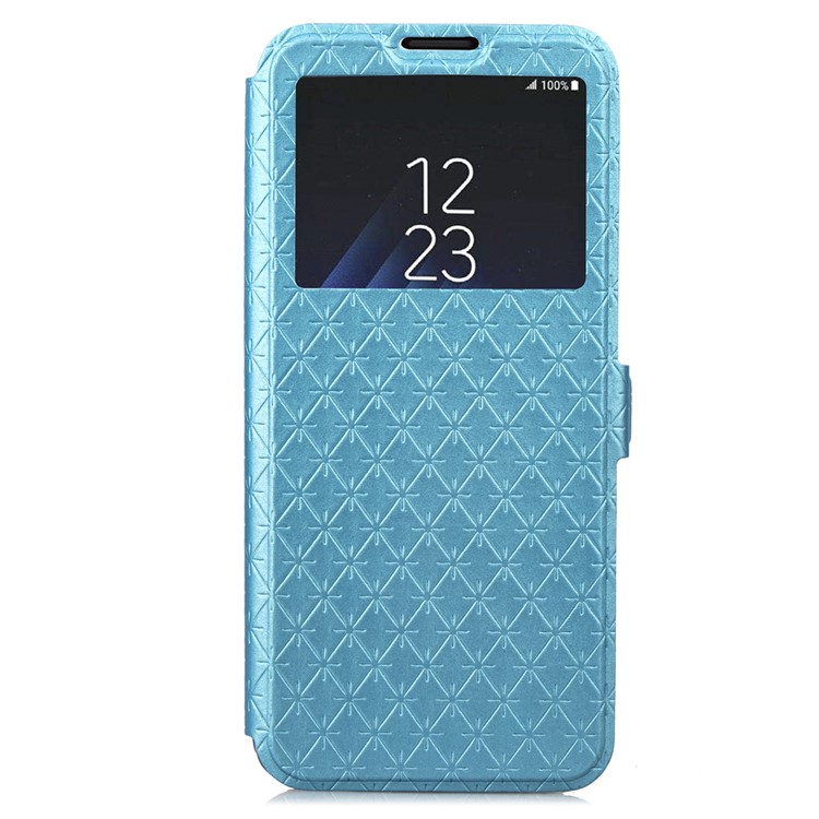 Rhombus Pattern View Window Leather Mobile Cover Case for Samsung Galaxy S9 G960 - Blue-2