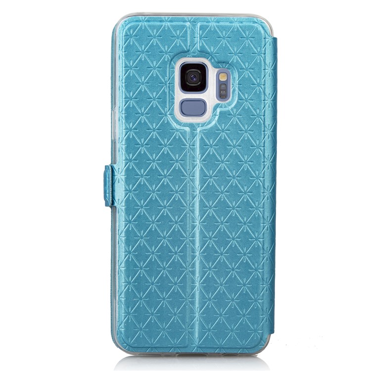 Rhombus Pattern View Window Leather Mobile Cover Case for Samsung Galaxy S9 G960 - Blue-3