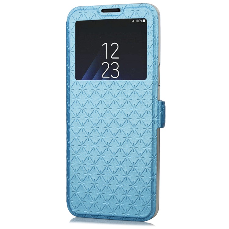 Rhombus Pattern View Window Leather Mobile Cover Case for Samsung Galaxy S9 G960 - Blue-4