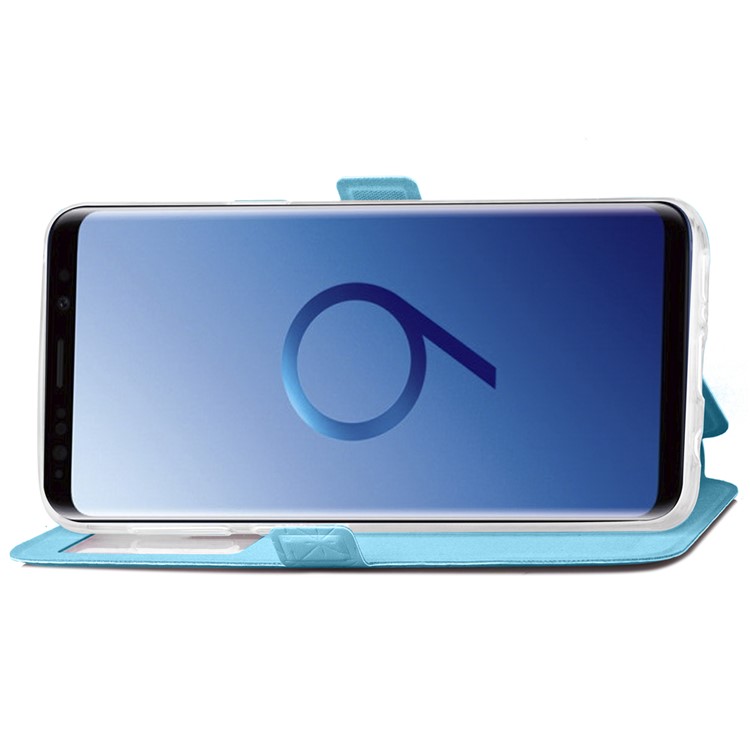 Rhombus Pattern View Window Leather Mobile Cover Case for Samsung Galaxy S9 G960 - Blue-6