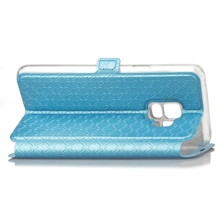 Rhombus Pattern View Window Leather Mobile Cover Case for Samsung Galaxy S9 G960 - Blue-7