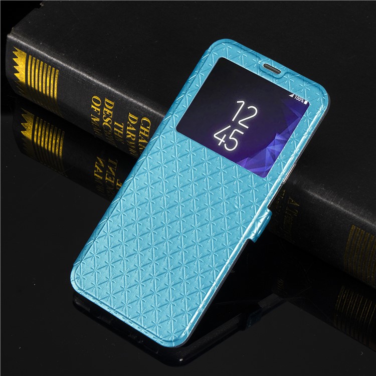 Rhombus Pattern View Window Leather Mobile Cover Case for Samsung Galaxy S9 G960 - Blue-8