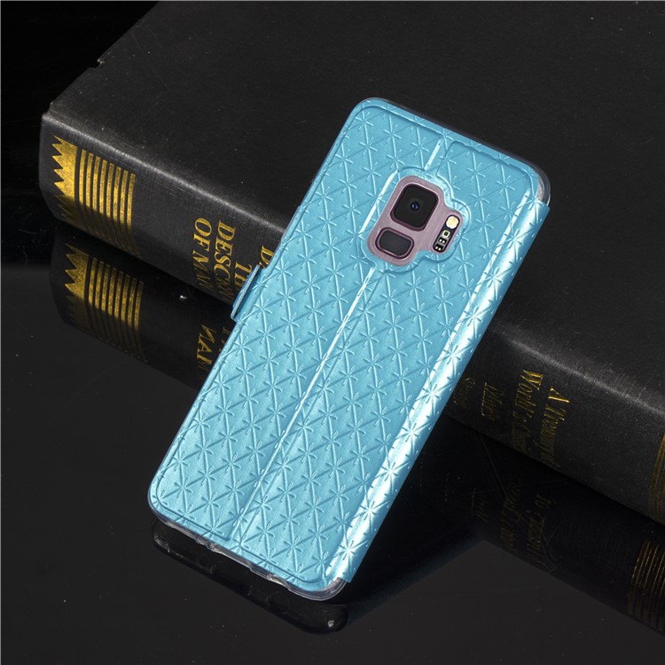 Rhombus Pattern View Window Leather Mobile Cover Case for Samsung Galaxy S9 G960 - Blue-9