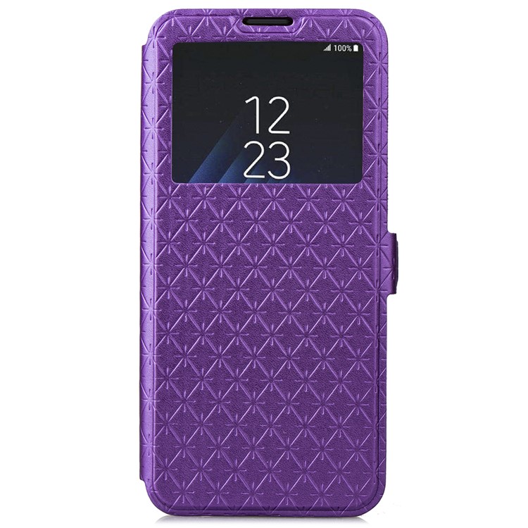 Rhombus Pattern View Window Leather Cellphone Cover Shell for Samsung Galaxy S9 G960 - Purple-2