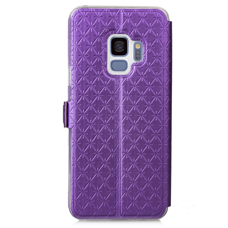 Rhombus Pattern View Window Leather Cellphone Cover Shell for Samsung Galaxy S9 G960 - Purple-3