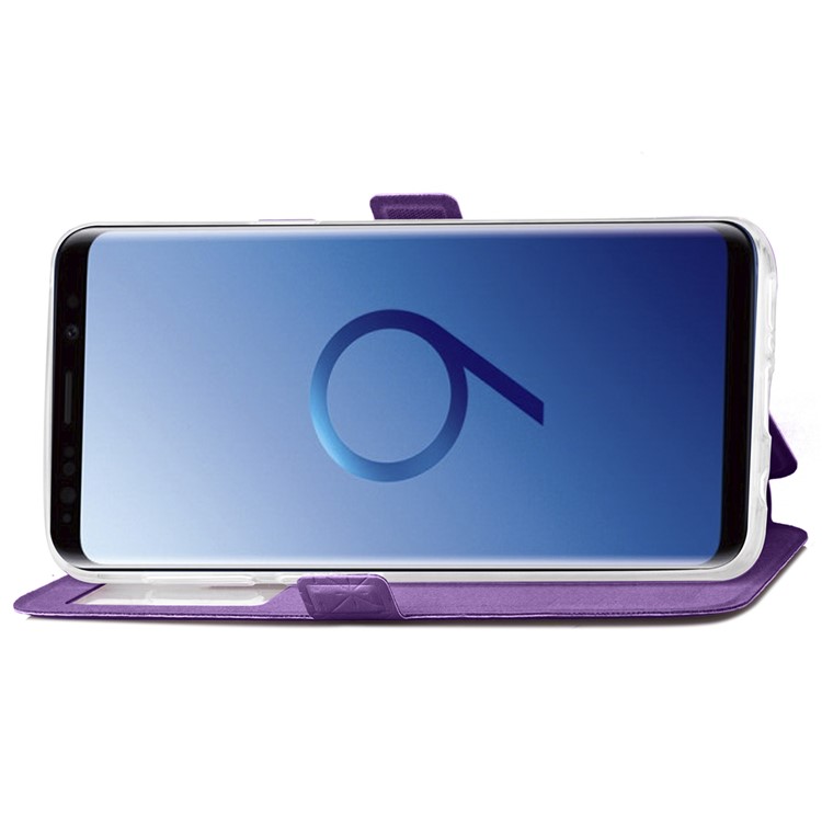 Rhombus Pattern View Window Leather Cellphone Cover Shell for Samsung Galaxy S9 G960 - Purple-6