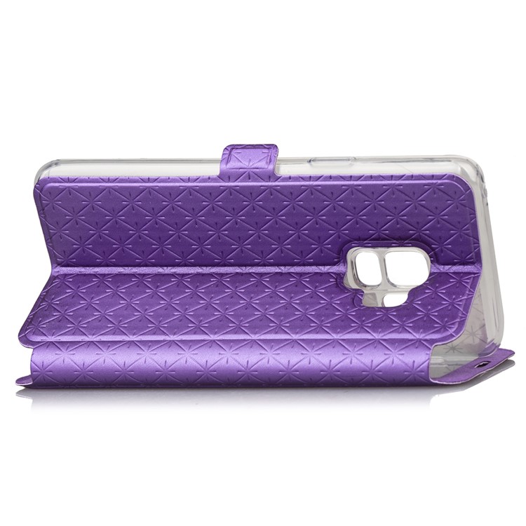 Rhombus Pattern View Window Leather Cellphone Cover Shell for Samsung Galaxy S9 G960 - Purple-7