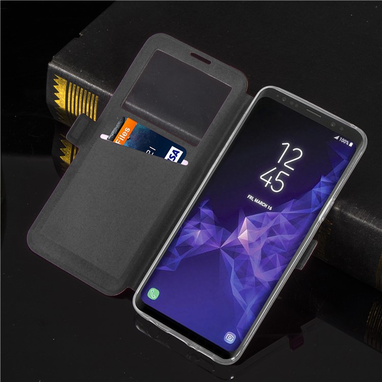 Imprint Rhombus Texture View Window Leather Card Slot Case for Samsung Galaxy S9+ SM-G965 - Black-10