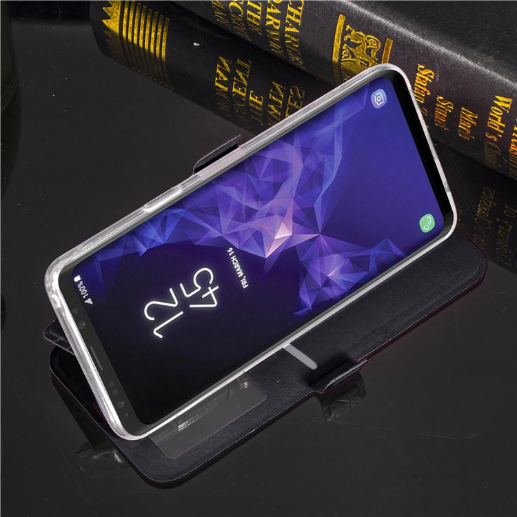Imprint Rhombus Texture View Window Leather Card Slot Case for Samsung Galaxy S9+ SM-G965 - Black-11