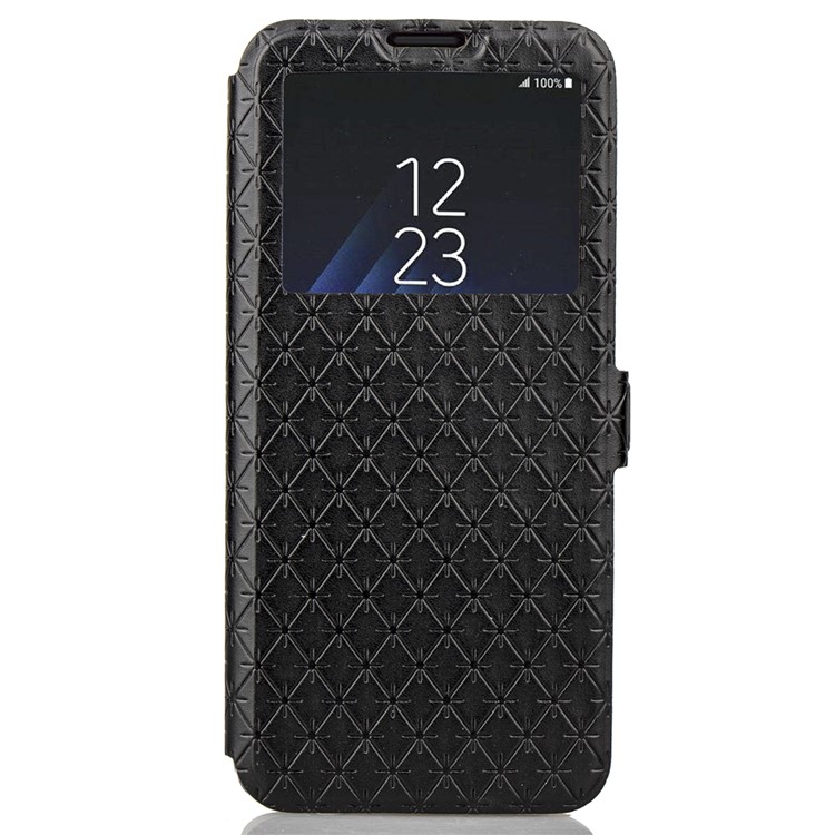 Imprint Rhombus Texture View Window Leather Card Slot Case for Samsung Galaxy S9+ SM-G965 - Black-2