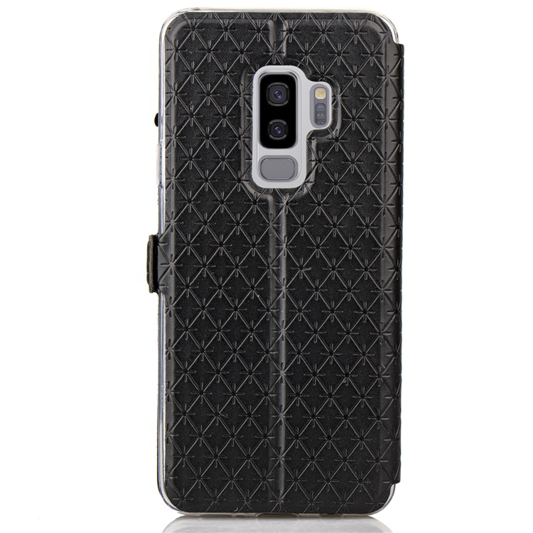 Imprint Rhombus Texture View Window Leather Card Slot Case for Samsung Galaxy S9+ SM-G965 - Black-3
