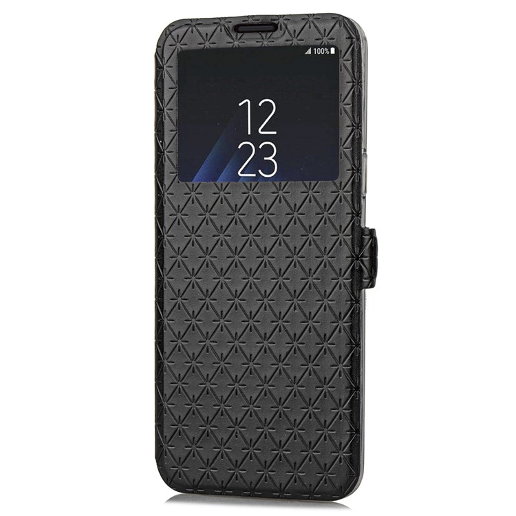 Imprint Rhombus Texture View Window Leather Card Slot Case for Samsung Galaxy S9+ SM-G965 - Black-4