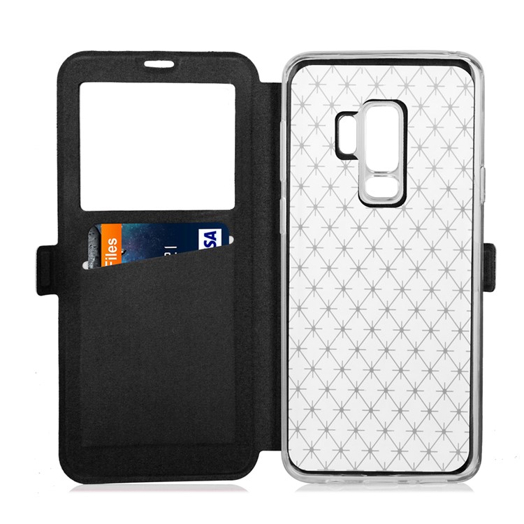 Imprint Rhombus Texture View Window Leather Card Slot Case for Samsung Galaxy S9+ SM-G965 - Black-5
