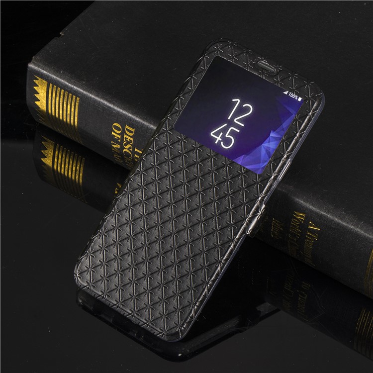 Imprint Rhombus Texture View Window Leather Card Slot Case for Samsung Galaxy S9+ SM-G965 - Black-8
