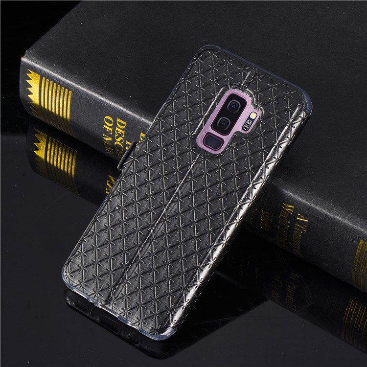 Imprint Rhombus Texture View Window Leather Card Slot Case for Samsung Galaxy S9+ SM-G965 - Black-9