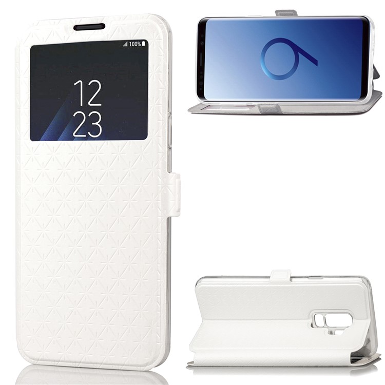 Imprint Rhombus Texture View Window Leather Card Holder Case for Samsung Galaxy S9 Plus SM-G965 - White-1