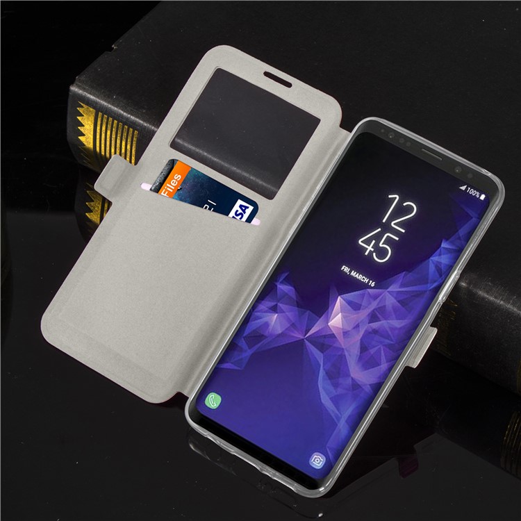 Imprint Rhombus Texture View Window Leather Card Holder Case for Samsung Galaxy S9 Plus SM-G965 - White-10