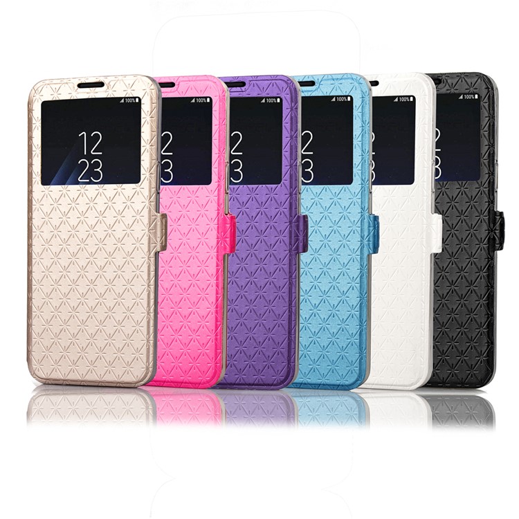 Imprint Rhombus Texture View Window Leather Card Holder Case for Samsung Galaxy S9 Plus SM-G965 - White-12