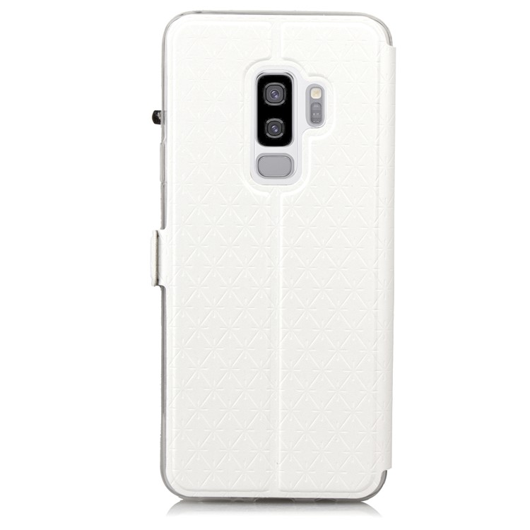 Imprint Rhombus Texture View Window Leather Card Holder Case for Samsung Galaxy S9 Plus SM-G965 - White-3