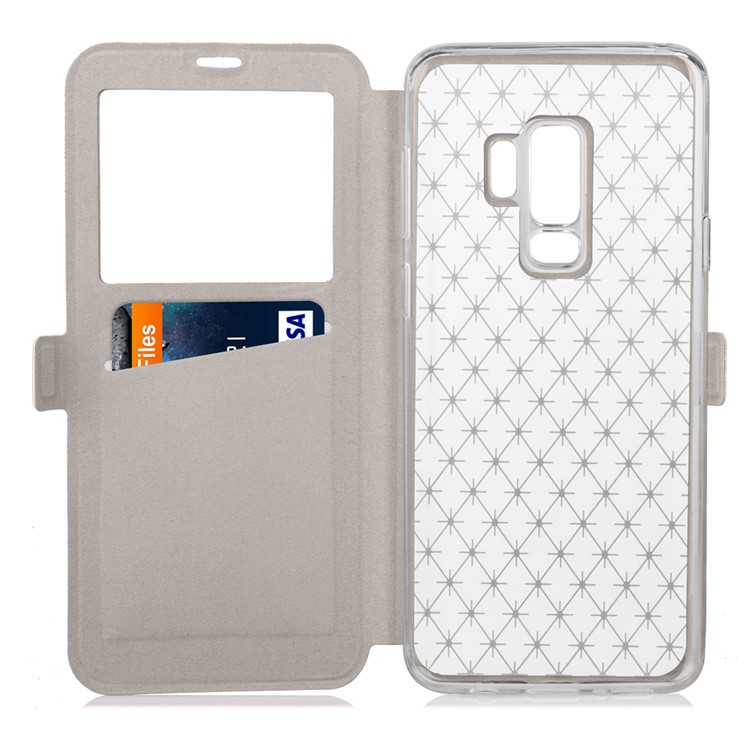Imprint Rhombus Texture View Window Leather Card Holder Case for Samsung Galaxy S9 Plus SM-G965 - White-5