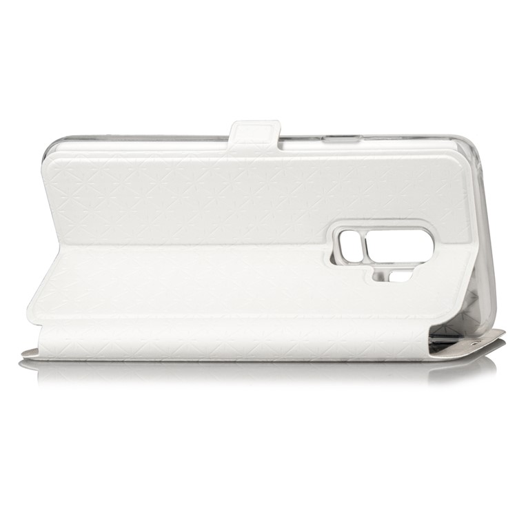 Imprint Rhombus Texture View Window Leather Card Holder Case for Samsung Galaxy S9 Plus SM-G965 - White-7