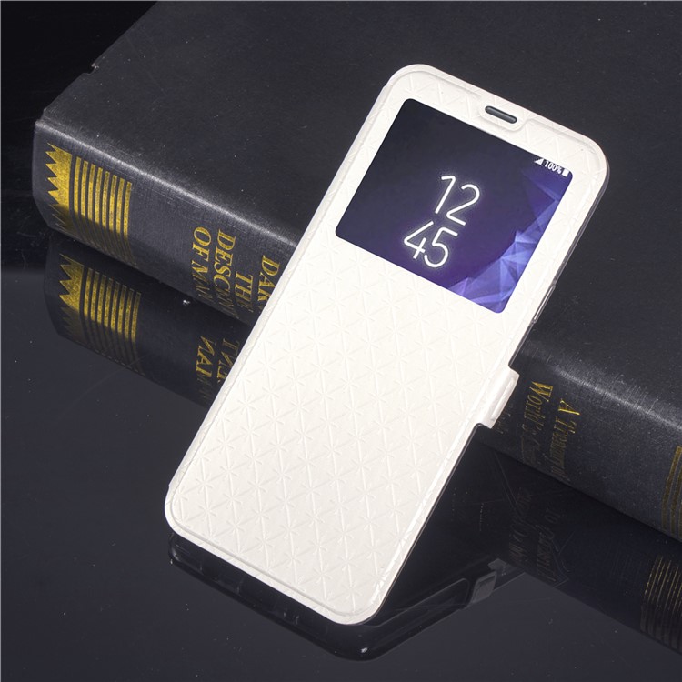 Imprint Rhombus Texture View Window Leather Card Holder Case for Samsung Galaxy S9 Plus SM-G965 - White-8
