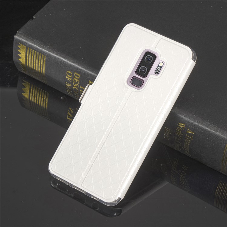 Imprint Rhombus Texture View Window Leather Card Holder Case for Samsung Galaxy S9 Plus SM-G965 - White-9