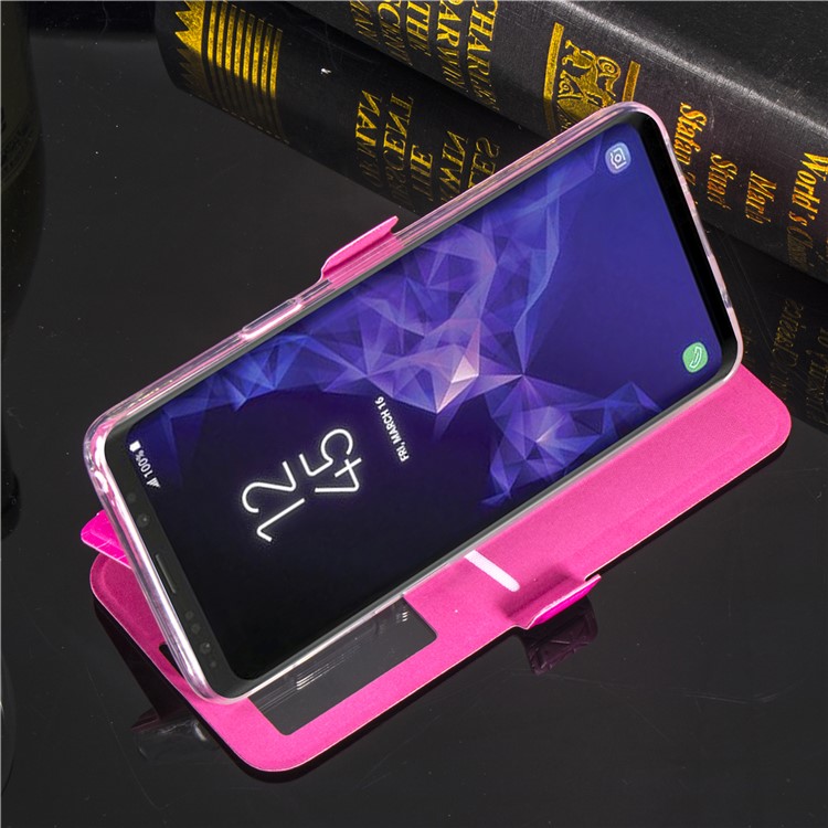 Imprint Rhombus Texture View Window Leather Card Slot Cover for Samsung Galaxy S9 Plus SM-G965 - Rose-11