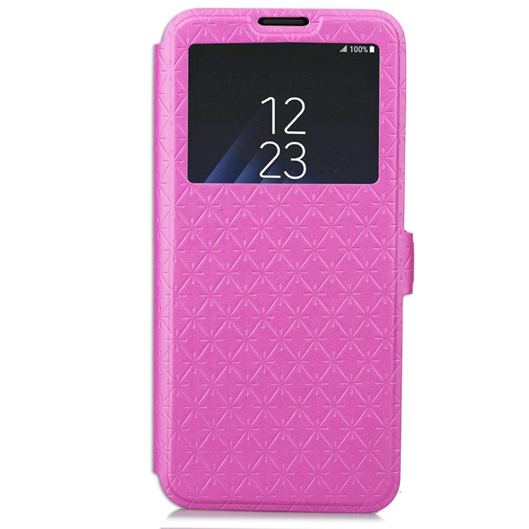 Imprint Rhombus Texture View Window Leather Card Slot Cover for Samsung Galaxy S9 Plus SM-G965 - Rose-2