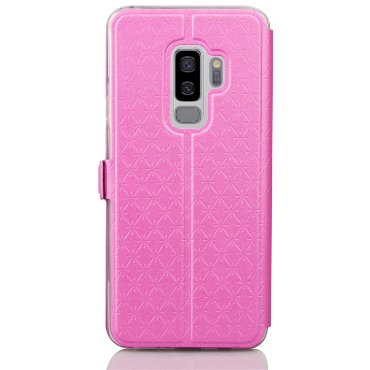 Imprint Rhombus Texture View Window Leather Card Slot Cover for Samsung Galaxy S9 Plus SM-G965 - Rose-3
