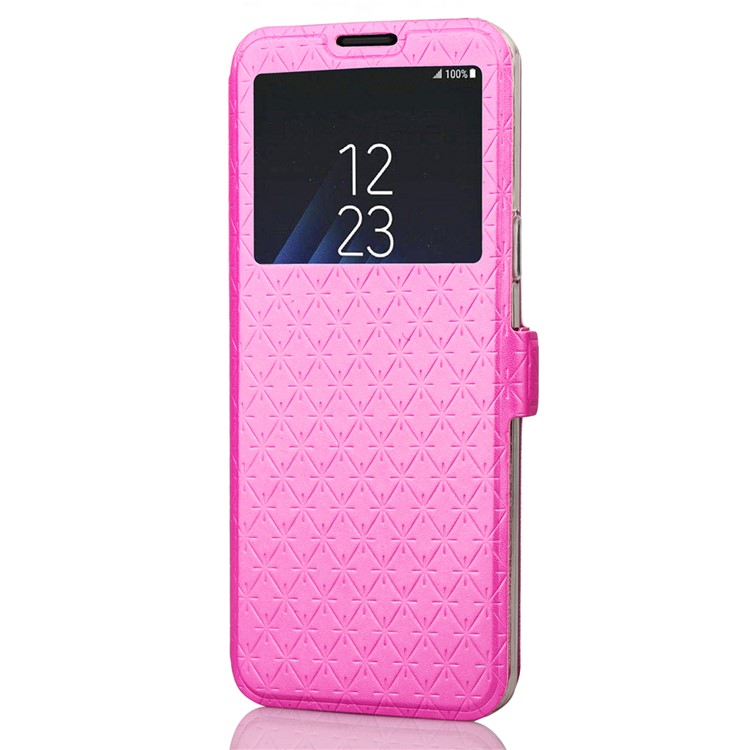 Imprint Rhombus Texture View Window Leather Card Slot Cover for Samsung Galaxy S9 Plus SM-G965 - Rose-4