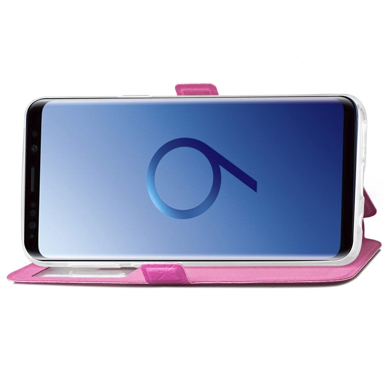Imprint Rhombus Texture View Window Leather Card Slot Cover for Samsung Galaxy S9 Plus SM-G965 - Rose-6